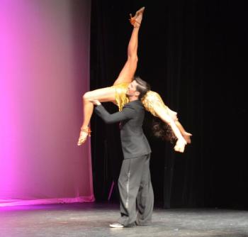 Amanda Strong kicks her legs to the sky at Dancing with the Local Stars. (Photo by Lynda Clancy)