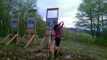 Rescue Sandy, of the obstacles at the challenge, gets squared away.
