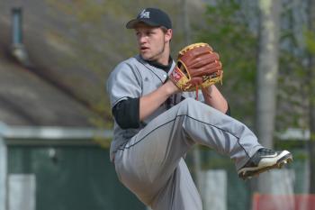 Lincoln Academy’s A.J. Oliver pitched a terrific game in the loss. (Photo by Ron Hawkes)