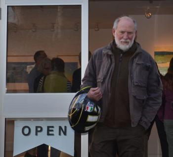 Jack Churchill, of Camden, rolled into Rockport on his motorcycle, a perfect night for getting out on the bike. (Photo by Lynda Clancy)