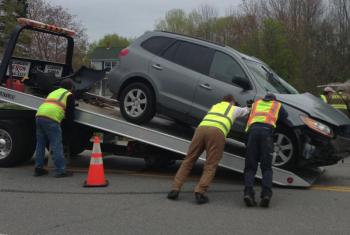The Hyundai was towed by Camden Exxon to Camden. (Photo by Lynda Clancy)