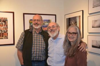 Siblings and photographers each in their own rights: Neil Reichline, of Los Angeles; Andrew Reichline, of Rockland; and Rhonda Reichline Rubin, of San Francisco. The three have combined their work in an upstair gallery on Main Street, after years of being out and about in the world. The three are descended from a long line of legacy artists. Their grandfather, Geza Fischer, emigrated from Hungary to New York City and excelled as an oil portrait painter, handing down the artistic genes to his offspring. (Photo by Lynda Clancy)