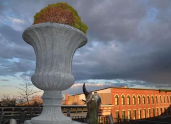 Clouds and sunset were dramatic over Rockland Harbor. On the roof of Harbor Square Gallery. (Photo by Lynda Clancy)