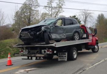 The Hyundai Santa Fe was heavily damaged in the crash. (Photo by Lynda Clancy)