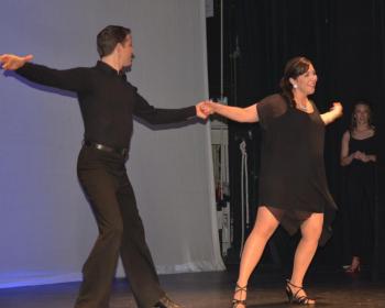 Local Star Jennifer Ross- Boshes, who is many months pregnant, dances with Christian Clayton. (Photo by Lynda Clancy)