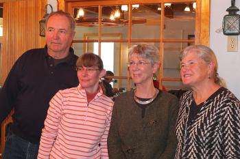 Ken Maitland, Emily Hazen, Judy Hazen and Heidi Maitland. The Maitlands drove to Lincolnville from Massachusetts to surprise their friends the Hazens, on opening night. (Photo by Chris Wolf)