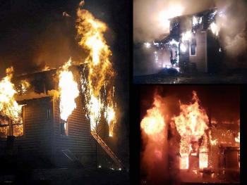 The Bragg family home in Searsmont burns overnight Wednesday. (Courtesy Tracy Harford)