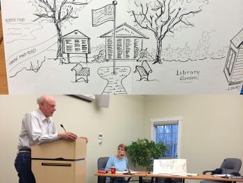 Rosey Gerry said his idea for a Veterans Memorial in Lincolnville Center, above Breezemere Park, was initially sketched out last week on the back of a pie plate, and that the concept is in its early stages and the committee will include representatives from a variety of vested town committees. (Photos by Holly S. Edwards)