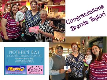 Top photo, from right, Kim Dunn of Bennett’s Gems & Jewelry with Brenda Taylor, granddaughter Laura Taylor and daughter Amy Taylor; bottom photo, from left, David Robichaud of Cappy’s Chowder House with Brenda Taylor, granddaughter Laura Taylor and daughter Amy Taylor. Congratulations to Brenda and thanks to Kim and David for sponsoring the Mother’s Day Photo Contest. (Photos by Terri Mahoney and Janis Bunting)