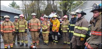 Members of the Thomaston, Hope, Waldoboro, St. George and Camden fire departments assembled at Camden Exxon Saturday morning. (Photos by Chris Wolf)