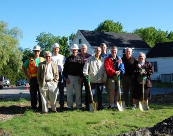 A groundbreaking ceremony for Coastal Opportunities new supportive-living apartment home was held on Friday, June 20. Participants included (L to R): Thatcher Silar, Farley & Son Landscaping; Chris
Glass, architect; Tad Stone, project manager; John Davee, President of Maine Coast Construction; Randy Scamfer, consulting engineer; Ben Scofield, resident; Joe Curll, Executive Director of Coastal Opportunities; Scott Achorn, resident; Tony Bates, Vice President and Chair of Facilities Committee, First Congregational Church of Camden; Melvin Achorn, resident.