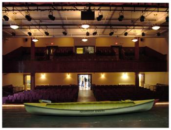 A view from the stage of the large theater at the center of NTWH Crosby. The space, described as “state of the art” by several people on Wednesday, has been coveted by local theater groups for years but has remained inaccessible. (Photo by Ethan Andrews)