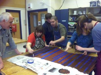 Starting the backdrop for Goldilocks and The Three Bears. (Photo courtesy Russell Kahn)