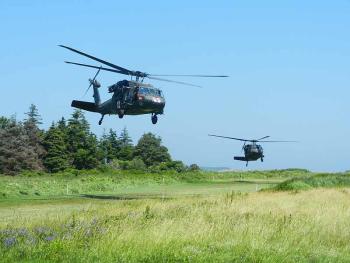 Taking off for another load of supplies. (Photo by Eva Murray)