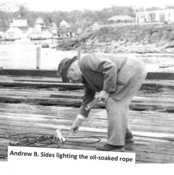 The burning of Steamship Wharf in Camden in 1959. (Photo courtesy Camden Public Library/Walsh History Center)
