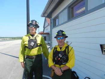 Maine Forest Service firefighters, Ranger Bill Cusick and Ranger Scott Maddox. (Photo by Eva Murray)