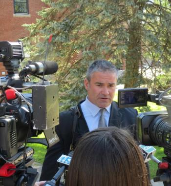 One of Gilday’s public defenders, Philip Cohen, speaks with reporters following sentencing. (photo by Erica Thoms)