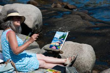 Artist Jill Hoy capturing Hurricane Island. (Courtesy Hurricane Island Outward Bound School)