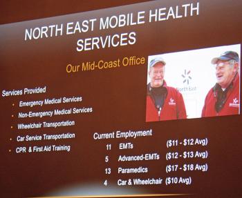 One of the slides used by North East Mobile Health Services during its meeting Aug. 21 with neighbors of the former Apollo Tannery property on Washington Street. (Photo by Holly S. Edwards)
