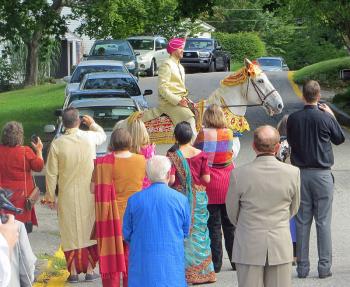 Johann’s ride to his wedding was captured by many cameras in Rockport Saturday morning. (Photo by Richard Anderson)