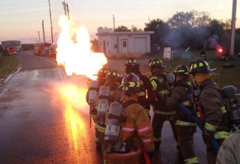 Rockport and Rockland firefighters conduct drills using propane. (Photo courtesy Rockport Fire Department)