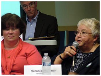 Veronica Magnan, right, responds to a question. Also pictured are MaryAnne Kinney and Peter Weston. (Photo by Ethan Andrews)