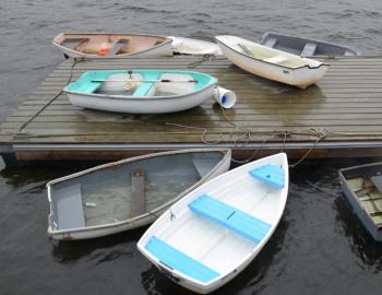 Dinghies at Lincolnville Harbor. Some need to be bailed out. (Photo by Lynda Clancy)