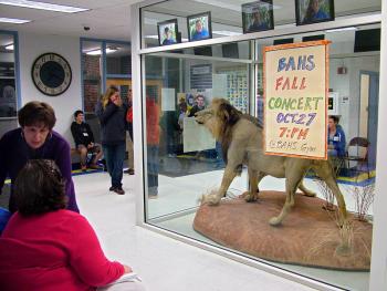 Students and teachers circulated in the lobby of Belfast Area High School during the school’s open house, Oct. 23. (Photo by Ethan Andrews)