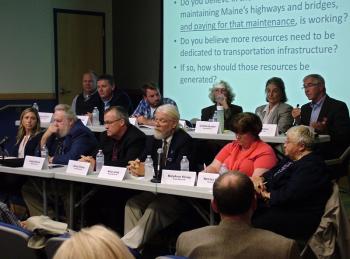 Candidates for Waldo County state legislative offices at a forum at the University of Maine Hutchinson Center in Belfast, Oct. 16. (Photo by Ethan Andrews)