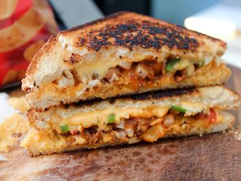 Frito Pie Frilled Cheese sandwich, something Malcolm Bedell created in writing his food blog, ‘From Away.’ (Photo courtesy of ‘Wich Please)