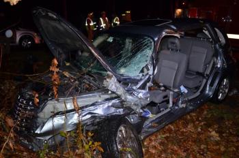 The firefighters pulled the doors off the Pacer, and the hood of the car. (Photo by Lynda Clancy)