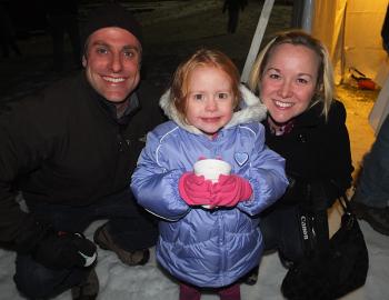 Brian Leahy, Krista and Ava with hot chocolate.