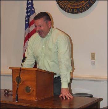 Rockland’s new mayor, Frank Isganitis, is all smiles after being elected by fellow city council members Monday night. (Photo by Chris Wolf)
