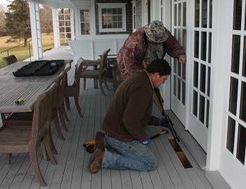 Rockport Animal Control Officer Maynard Stanley, standing, and Kurt Drinkwater. (Photo by Holly S. Edwards)
