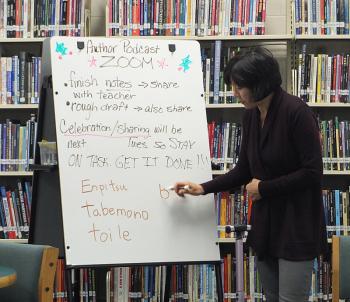 Foreign language instructor Sachiko Clough teaches Japanese to the exchange students.