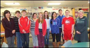 Students participating in the Japanese Exchange Program and their instructors (left to right): Sachiko Clough, Sol Caponigro, Devon Lammert, Madison Winslow, Miranda Marsh, Augusta Stockman, Ellie Lincoln, Henry Chamberlin, Jon Heath and Beth York.