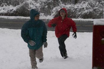 We were at the Firehouse Bagel place in Branchville, New Jersey. It had just dumped snow the night before, and we had hitched into town to meet up with family for Thanksgiving. The bagel place closed around 3. What else were we expected to do in the snow? (Photo courtesy Devon Gordon)