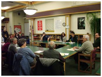 The new RSU 71 board of directors at the group’s first, unofficial meeting, Jan. 20 at Troy Howard Middle School in Belfast. (Photo by Ethan Andrews)