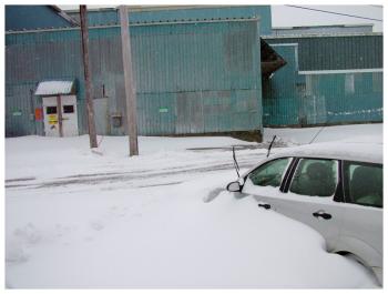 A casualty of plowing, drifting or both on Front Street. (Photo by Ethan Andrews)