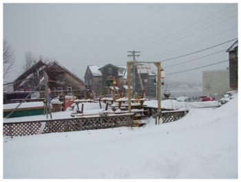 Outdoor seating, put away for the season. (Photo by Ethan Andrews)
