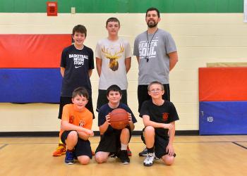 Part of the Appleton boys basketball team, front row from left, Myles Kelley, Colby Strout, Cody Pascal; back row from left, Ethan Ford, Cooper Twitchell and coach Jared Todd. (Not pictured are Joby Byrd and Dakota Deane.) (Photo by Ron Hawkes)