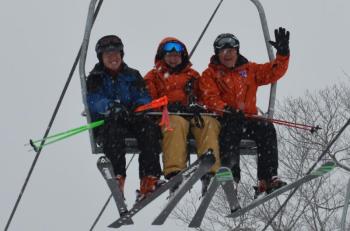The chairlift was in action at the Camden Snow Bowl, Jan. 30, and Chris Mills, Barb Rich and Dave Ridley were aboard it. (Photo by Lynda Clancy)