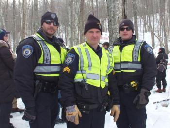 Keeping the peace during the weekend are Camden Police Officers, from left, Allen Weaver, toboggan weekend public safety commander Sgt. John Tooley and Wes Butler. #toboggannationals