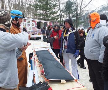 Elvis registers his board. #toboggannationals