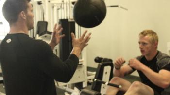 Jack Hauprich, right, and a client working out. (Courtesy of Chris Chacon)