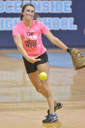 Oceanside’s Paige Tyler firing a fastball. Tyler looks ready for the season already. (Photo by Ron Hawkes)