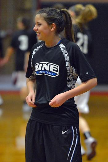 Alanna Vose is all smiles before a game against Bates earlier this season. (Photo by Ron Hawkes)