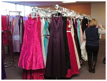 The hundreds of dresses collected for Cinderella Project of Maine are packed into a smaller space than in past years, but organizers are expecting to give away just as many. In the meantime, they're looking for a more permanent home. (Photo by Ethan Andrews)