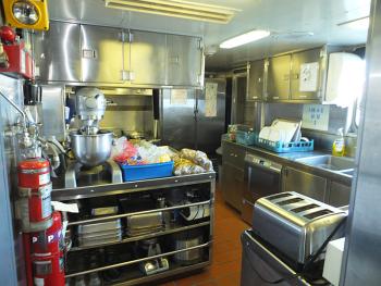 The galley where three meals a day are prepared. The commanding officer said the food was top notch.
