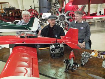 George Enman, who works for the museum, and Roger Shaw and Dave Hall, of Midcoast Radio Control Club in Union.